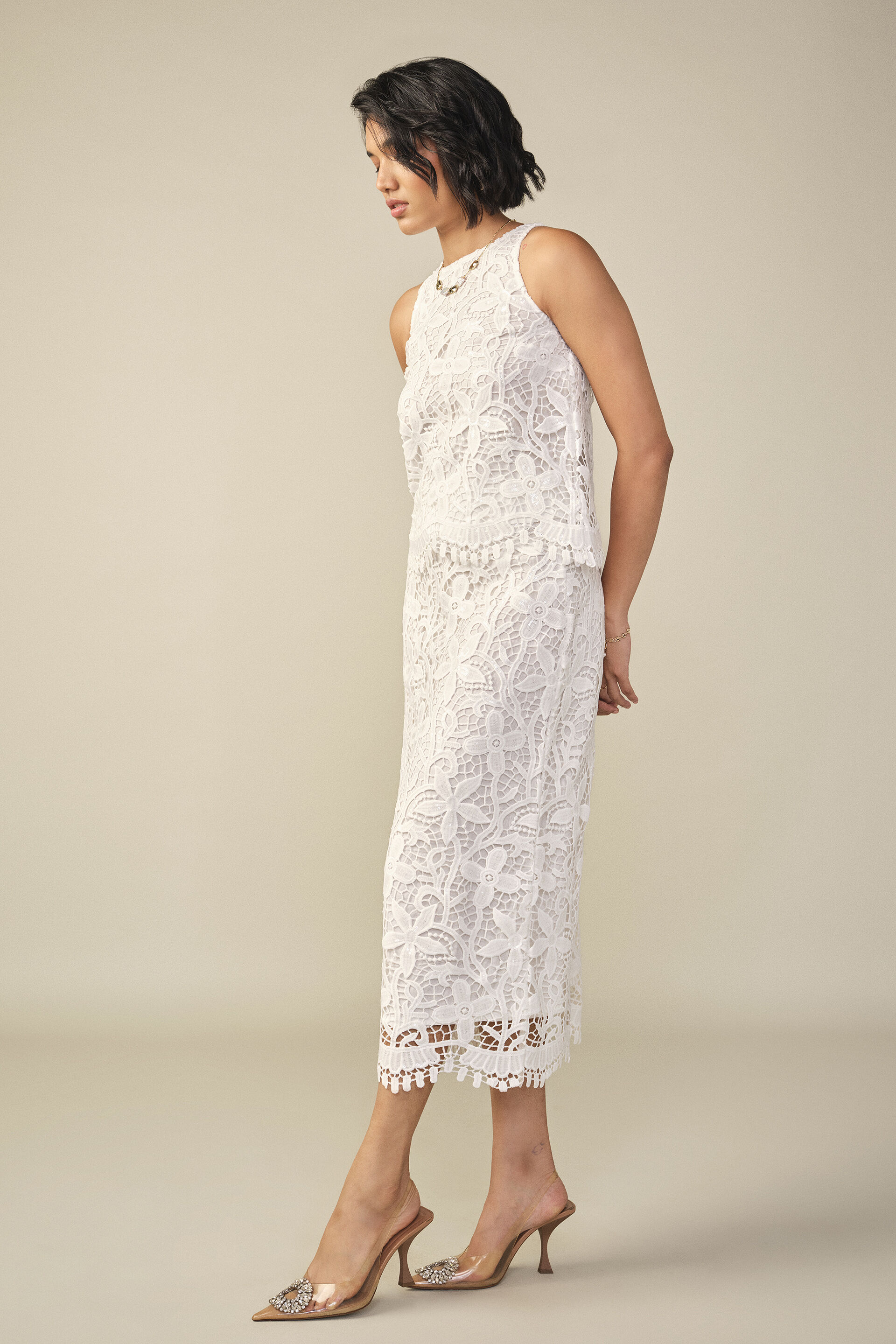 Lace Crop Top in White, White, image 5